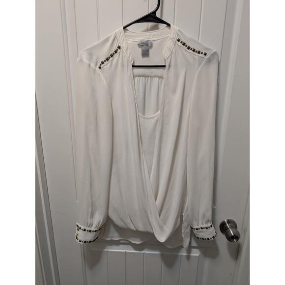 Cache' Longsleeve White Studded Accents Blouse Dressy Work Top Size M MSRP $115 - Picture 1 of 6